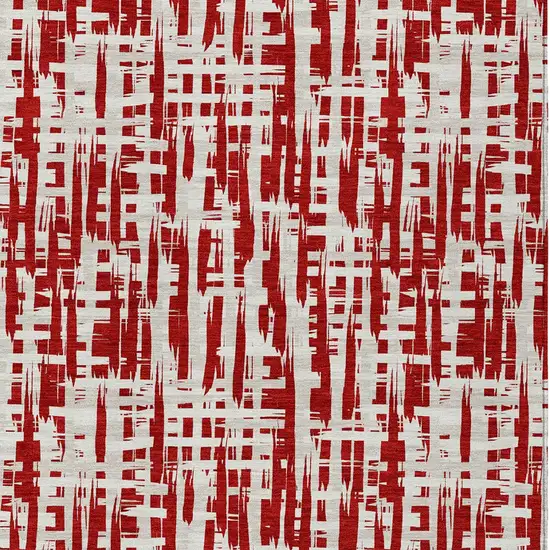 Red And Ivory Abstract Washable Indoor Outdoor Area Rug Photo 6