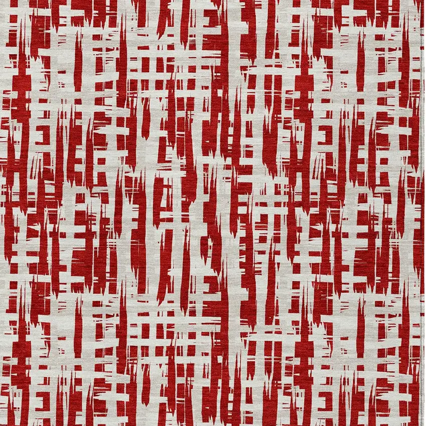 Red And Ivory Abstract Washable Indoor Outdoor Area Rug Photo 6