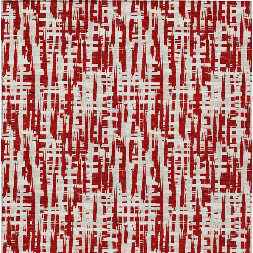 Red And Ivory Abstract Washable Indoor Outdoor Area Rug Photo 7