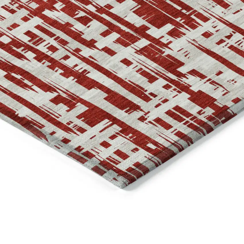 Red And Ivory Abstract Washable Indoor Outdoor Area Rug Photo 4