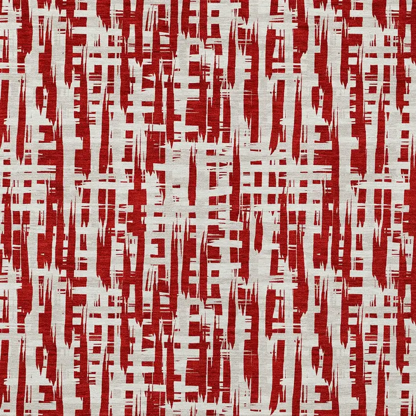 Red And Ivory Abstract Washable Indoor Outdoor Area Rug Photo 6