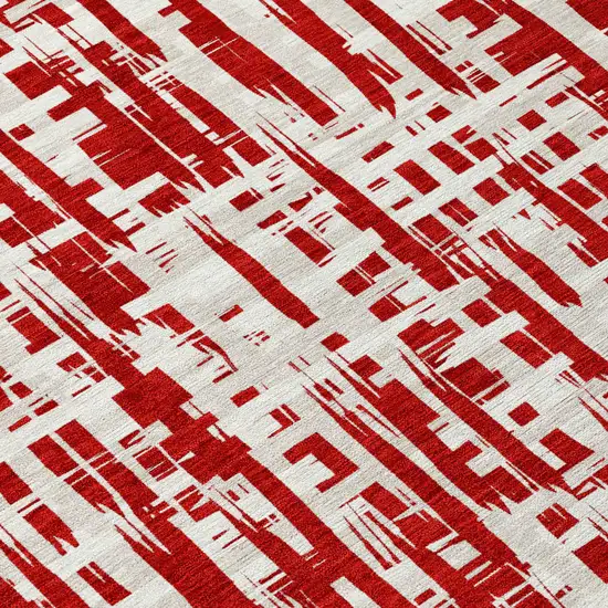 Red And Ivory Abstract Washable Indoor Outdoor Area Rug Photo 5