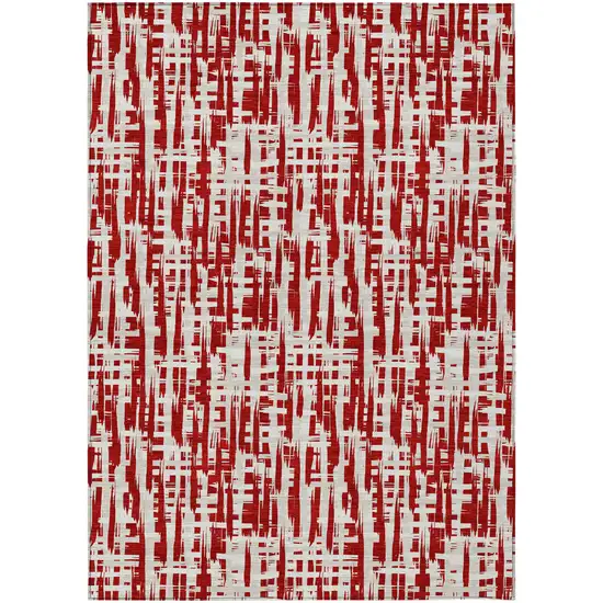 Red And Ivory Abstract Washable Indoor Outdoor Area Rug Photo 2