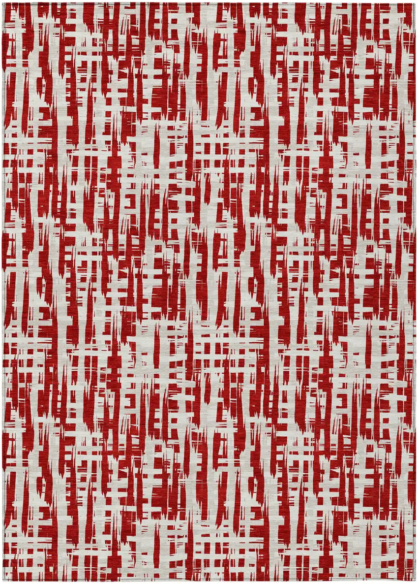 Red And Ivory Abstract Washable Indoor Outdoor Area Rug Photo 2