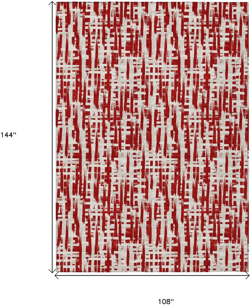 Red And Ivory Abstract Washable Indoor Outdoor Area Rug Photo 8