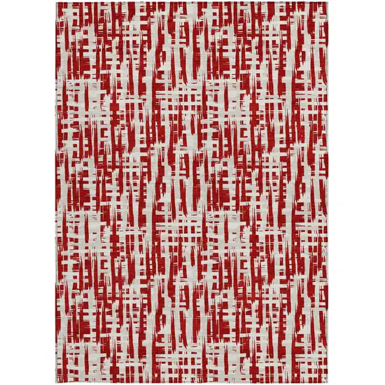 Red And Ivory Abstract Washable Indoor Outdoor Area Rug Photo 7