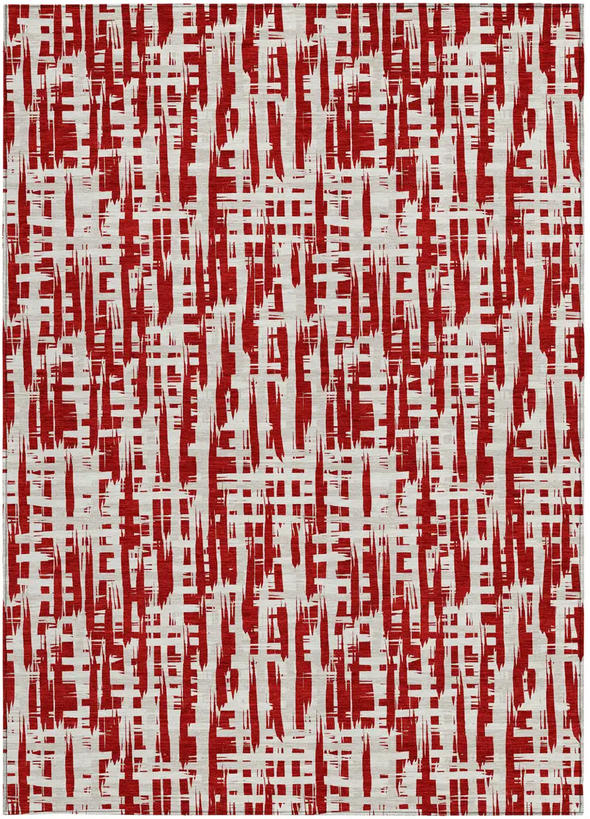 Red And Ivory Abstract Washable Indoor Outdoor Area Rug Photo 7