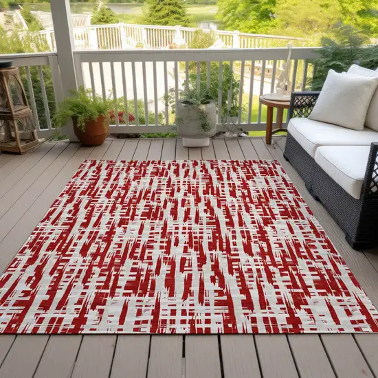 Red And Ivory Abstract Washable Indoor Outdoor Area Rug Photo 8