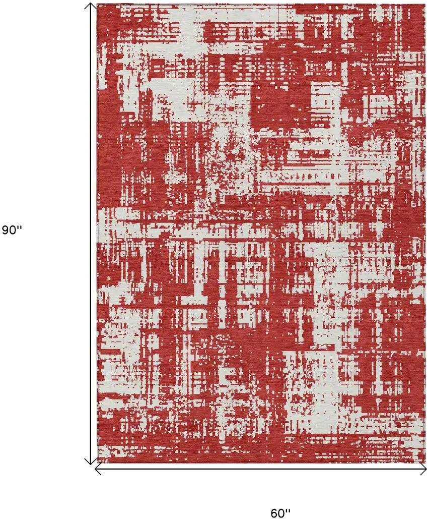 Red And Ivory Abstract Washable Indoor Outdoor Area Rug Photo 3