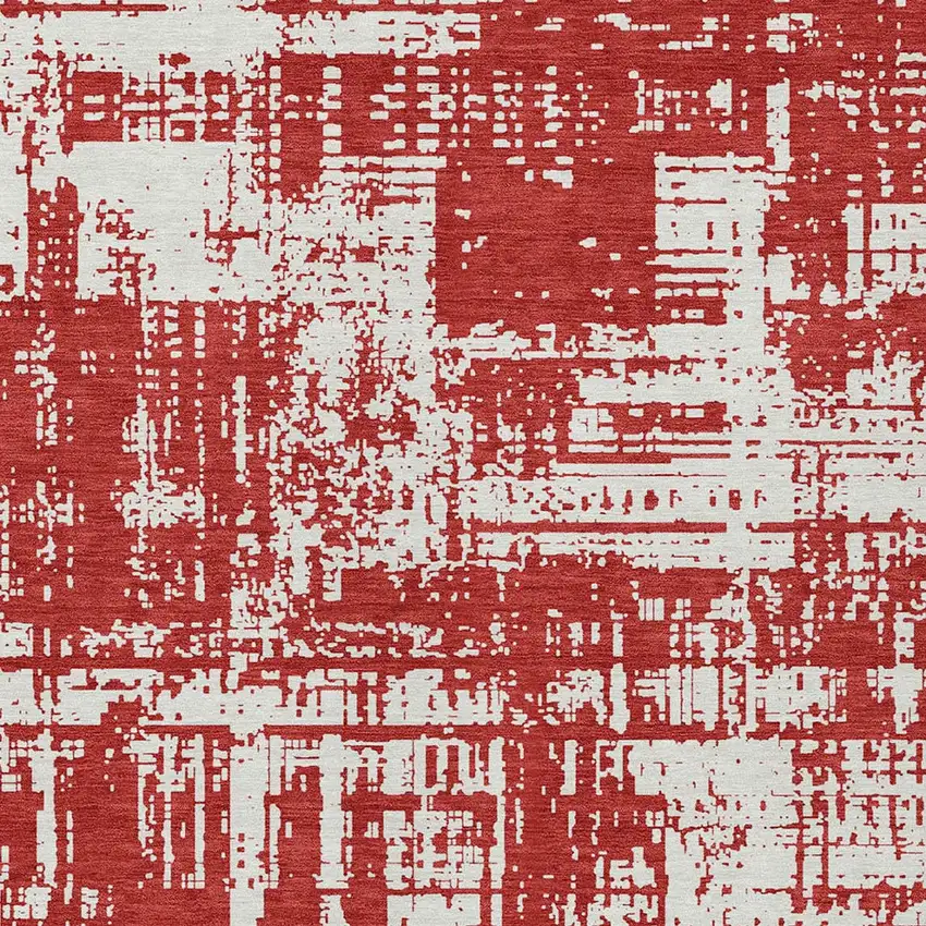 Red And Ivory Abstract Washable Indoor Outdoor Area Rug Photo 6