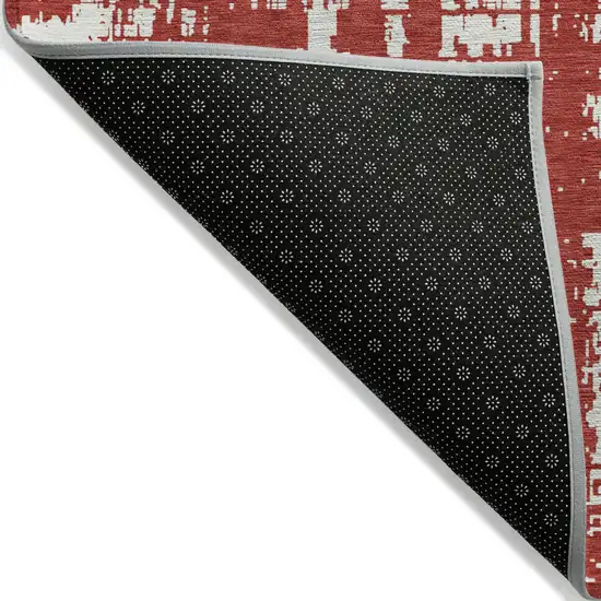 Red And Ivory Abstract Washable Indoor Outdoor Area Rug Photo 4
