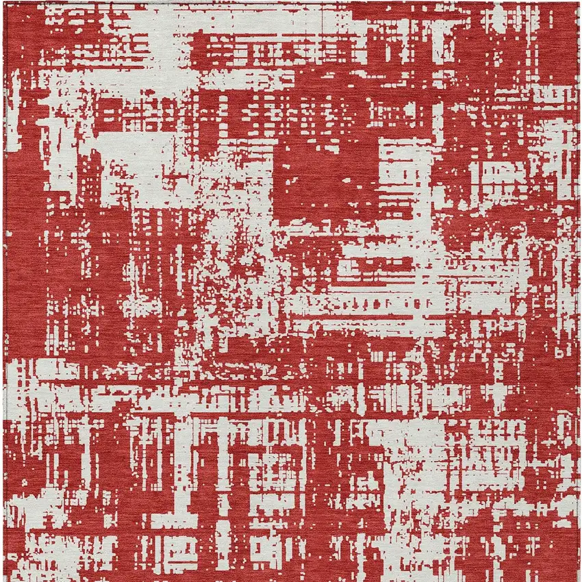 Red And Ivory Abstract Washable Indoor Outdoor Area Rug Photo 7