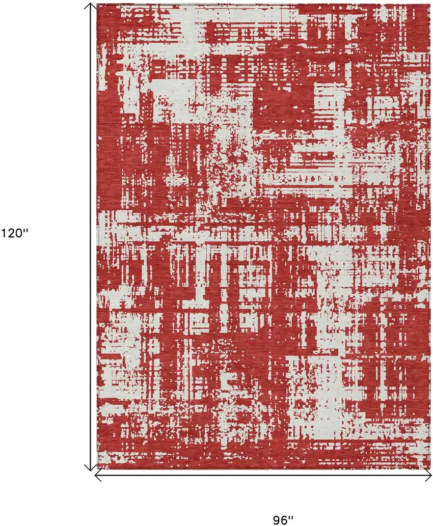 Red And Ivory Abstract Washable Indoor Outdoor Area Rug Photo 3