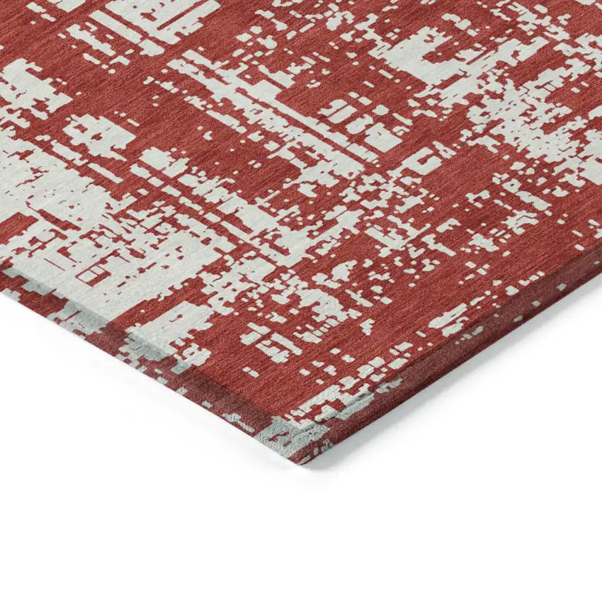 Red And Ivory Abstract Washable Indoor Outdoor Area Rug Photo 5