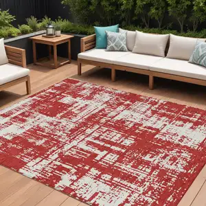 Photo of Red And Ivory Abstract Washable Indoor Outdoor Area Rug