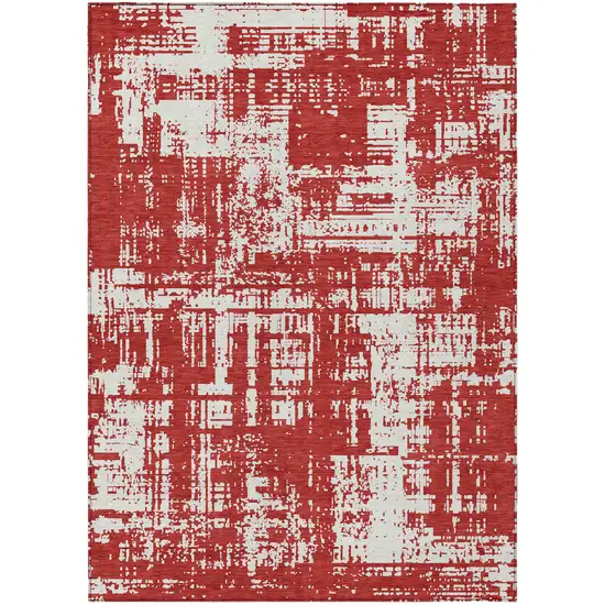 Red And Ivory Abstract Washable Indoor Outdoor Area Rug Photo 2