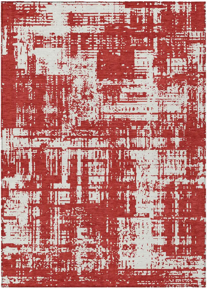 Red And Ivory Abstract Washable Indoor Outdoor Area Rug Photo 2
