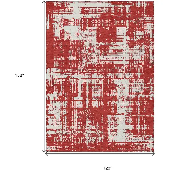 Red And Ivory Abstract Washable Indoor Outdoor Area Rug Photo 3