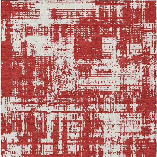 Red And Ivory Abstract Washable Indoor Outdoor Area Rug Photo 7