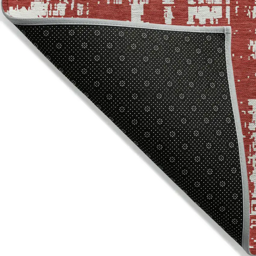 Red And Ivory Abstract Washable Indoor Outdoor Area Rug Photo 4