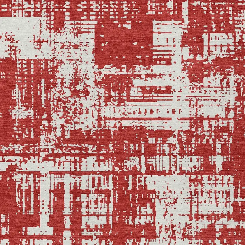 Red And Ivory Abstract Washable Indoor Outdoor Area Rug Photo 6