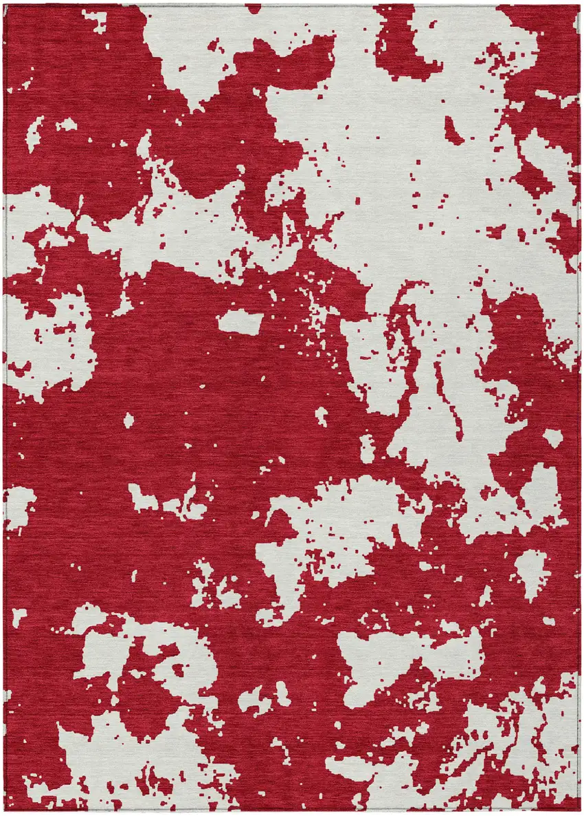 Red And Ivory Abstract Washable Indoor Outdoor Area Rug Photo 2