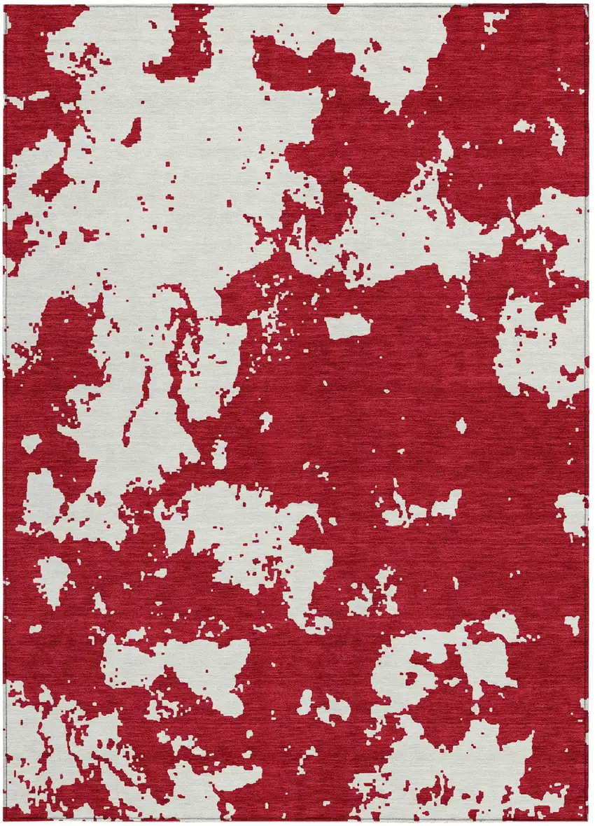 Red And Ivory Abstract Washable Indoor Outdoor Area Rug Photo 7
