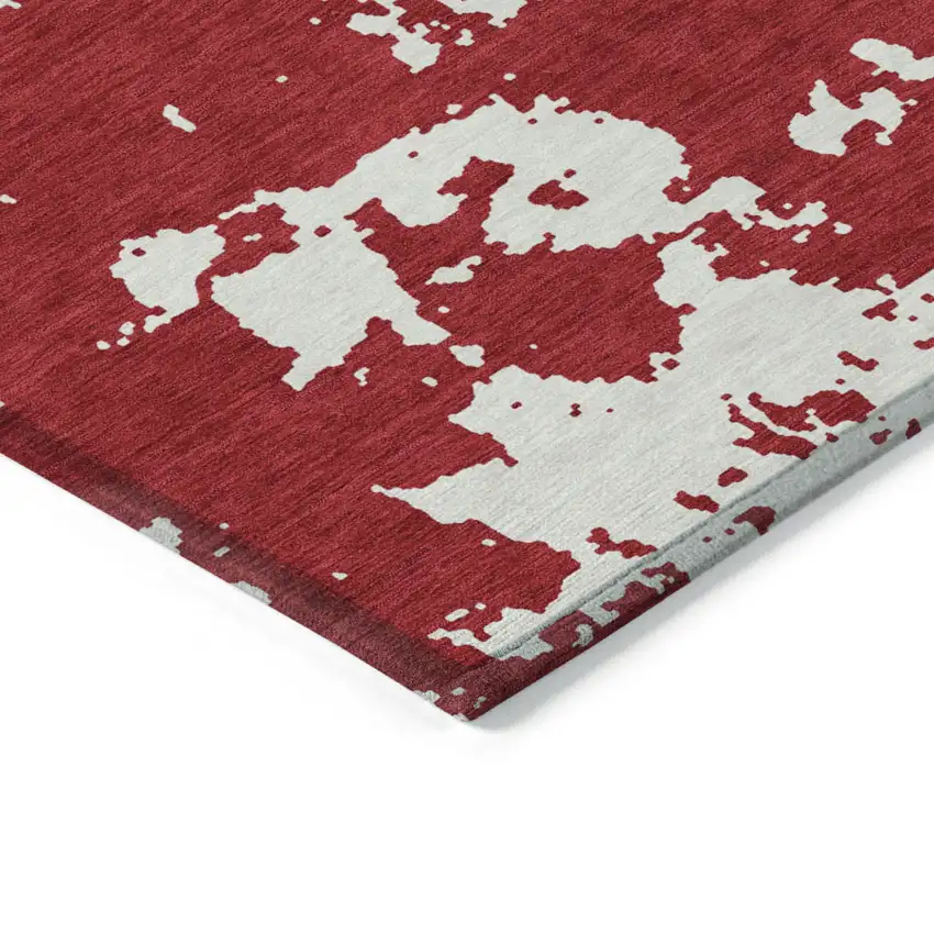 Red And Ivory Abstract Washable Indoor Outdoor Area Rug Photo 5