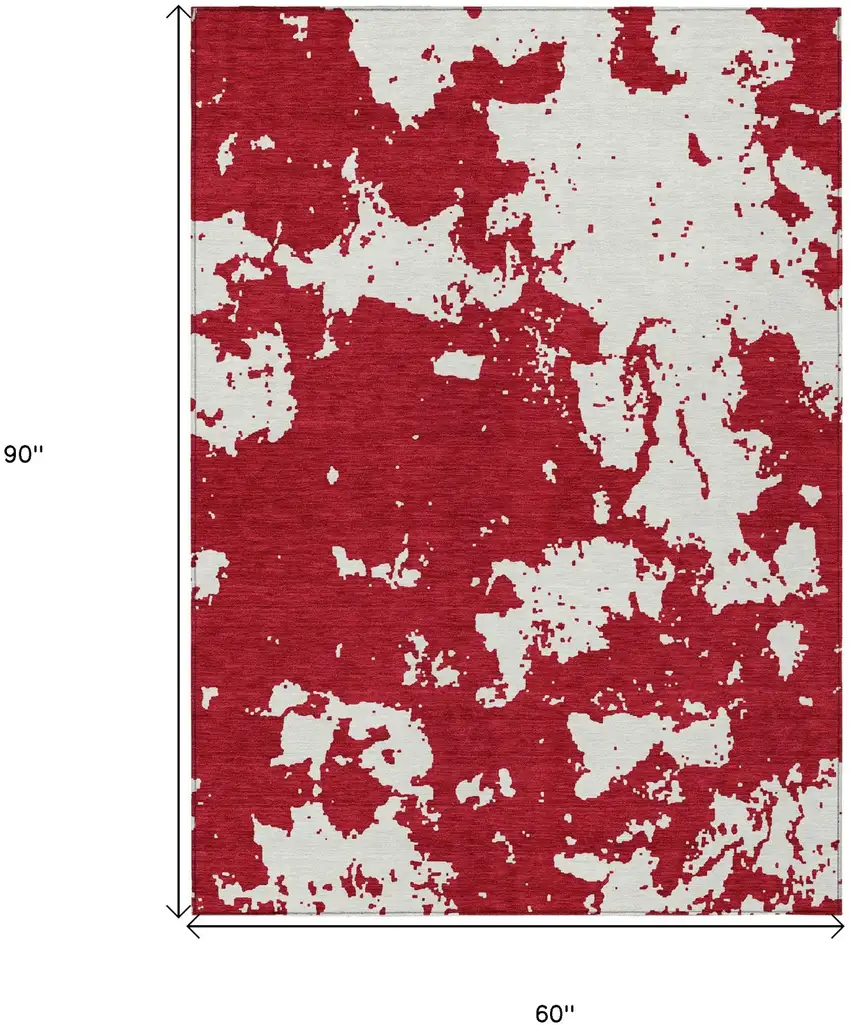 Red And Ivory Abstract Washable Indoor Outdoor Area Rug Photo 3
