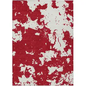 Photo of Red And Ivory Abstract Washable Indoor Outdoor Area Rug