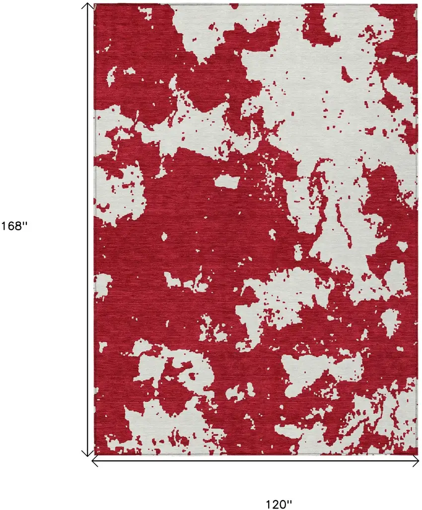 Red And Ivory Abstract Washable Indoor Outdoor Area Rug Photo 3