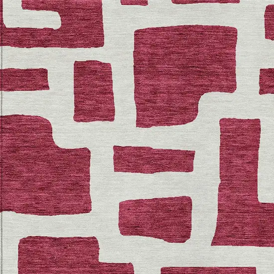 Red And Ivory Abstract Washable Indoor Outdoor Area Rug Photo 6
