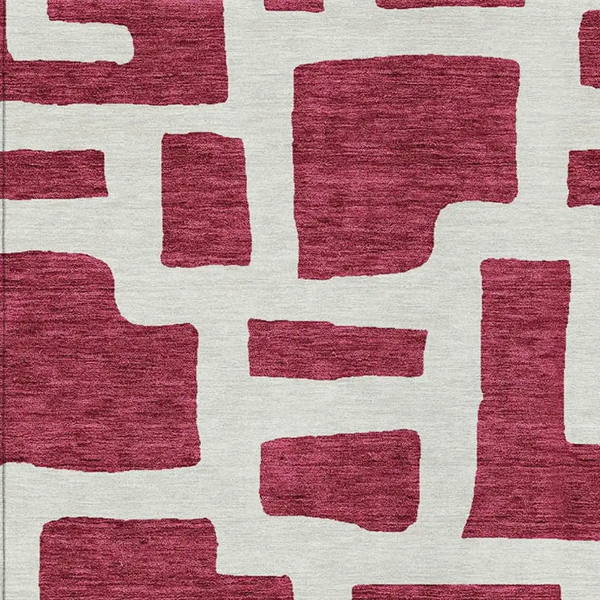 Red And Ivory Abstract Washable Indoor Outdoor Area Rug Photo 6