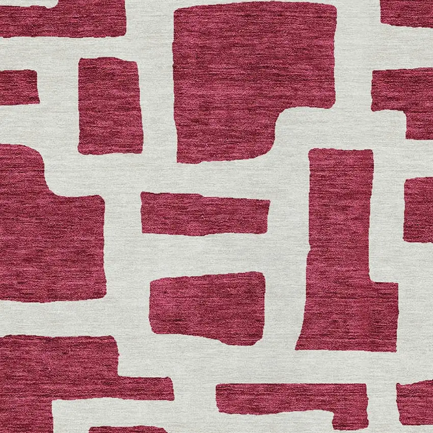Red And Ivory Abstract Washable Indoor Outdoor Area Rug Photo 6
