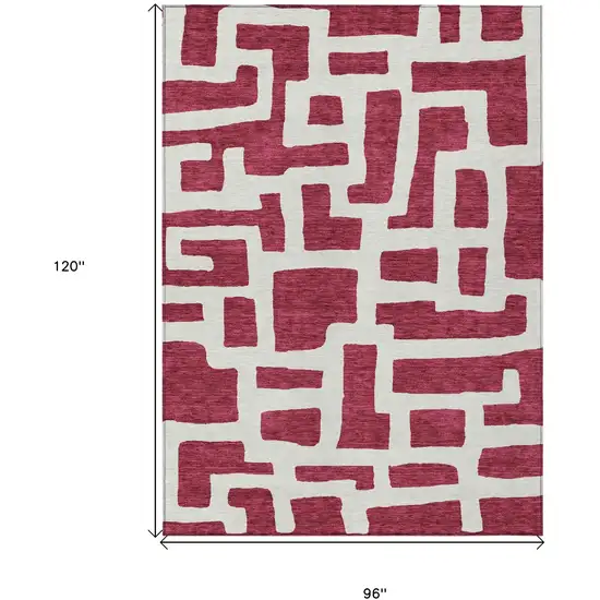 Red And Ivory Abstract Washable Indoor Outdoor Area Rug Photo 3