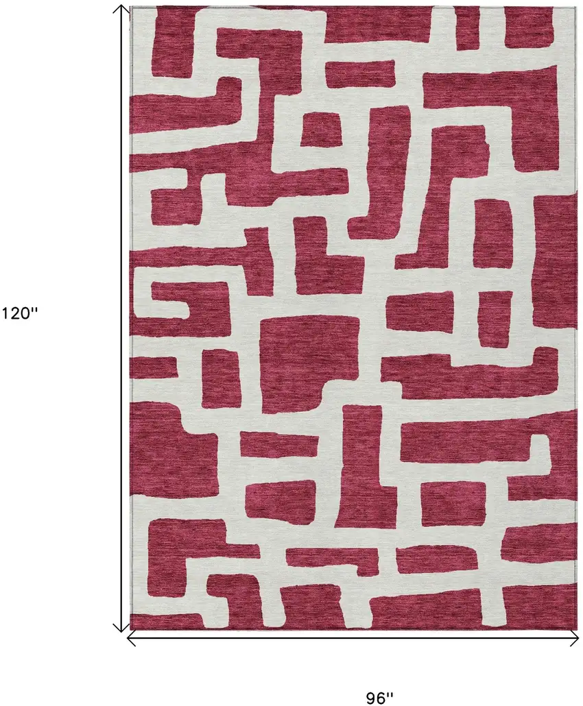 Red And Ivory Abstract Washable Indoor Outdoor Area Rug Photo 3