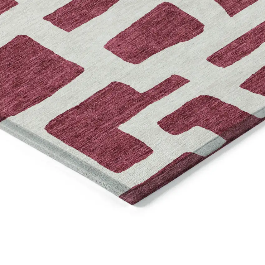 Red And Ivory Abstract Washable Indoor Outdoor Area Rug Photo 5