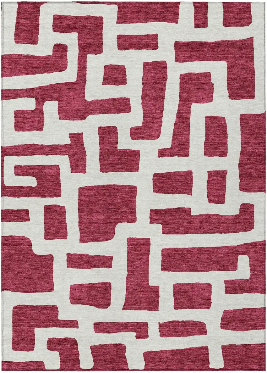 Red And Ivory Abstract Washable Indoor Outdoor Area Rug Photo 2