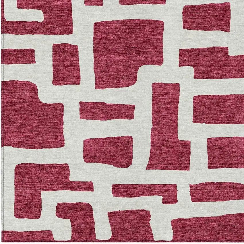 Red And Ivory Abstract Washable Indoor Outdoor Area Rug Photo 8