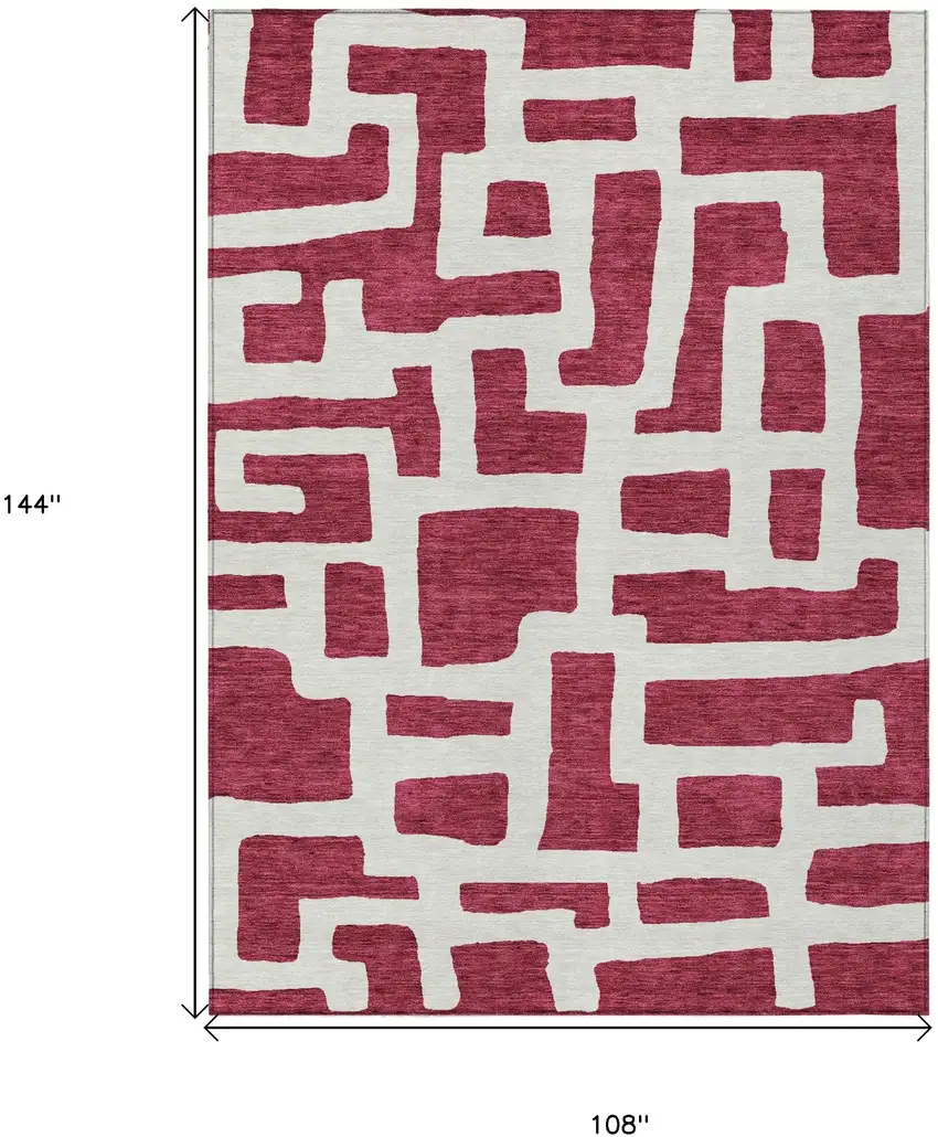 Red And Ivory Abstract Washable Indoor Outdoor Area Rug Photo 3