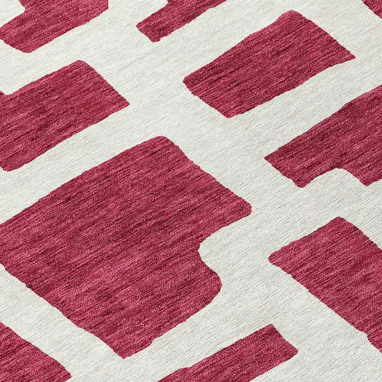 Red And Ivory Abstract Washable Indoor Outdoor Area Rug Photo 7