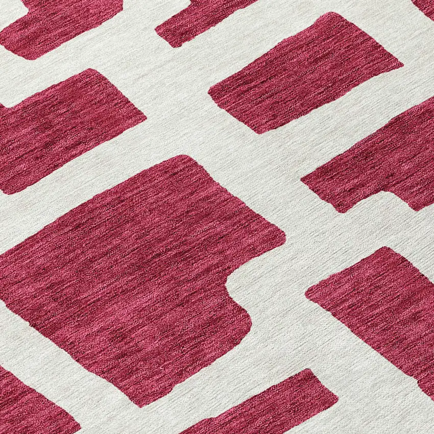 Red And Ivory Abstract Washable Indoor Outdoor Area Rug Photo 7