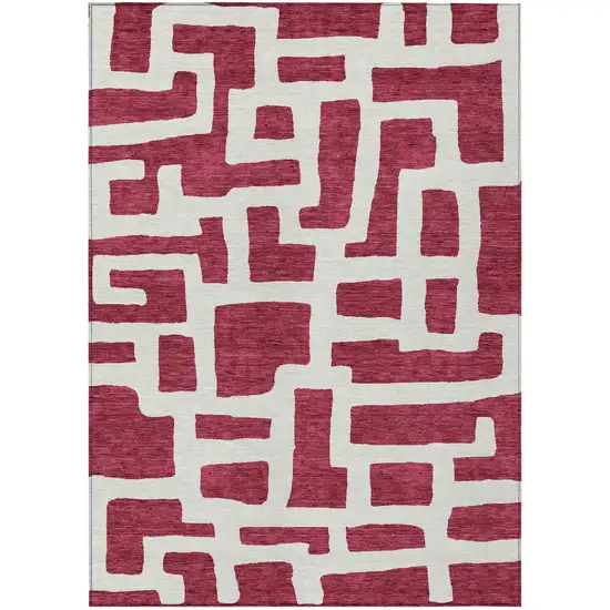 Red And Ivory Abstract Washable Indoor Outdoor Area Rug Photo 2