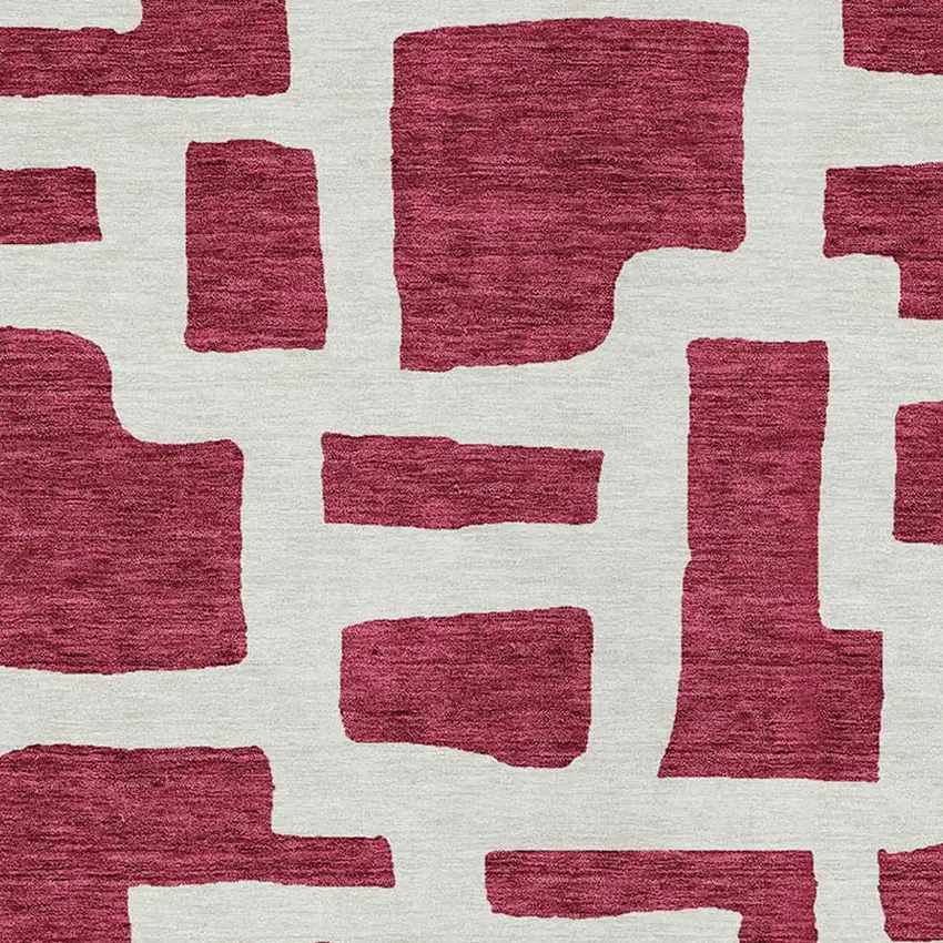 Red And Ivory Abstract Washable Indoor Outdoor Area Rug Photo 6