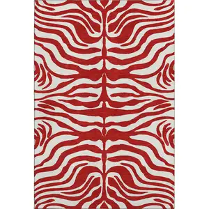Photo of Red And Ivory Animal Print Washable Area Rug With UV Protection