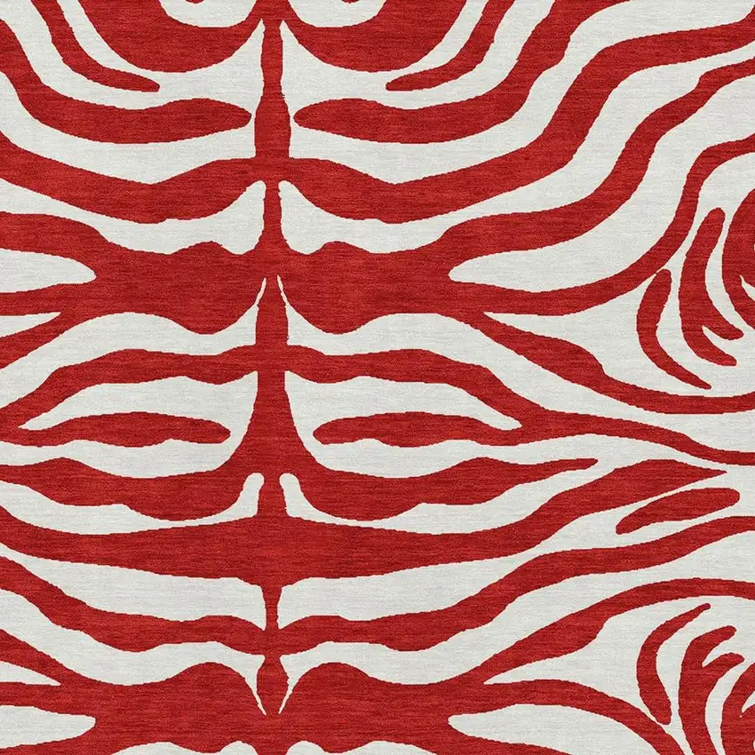 Red And Ivory Animal Print Washable Area Rug With UV Protection Photo 2