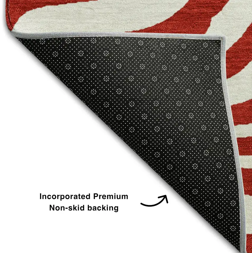 Red And Ivory Animal Print Washable Area Rug With UV Protection Photo 6