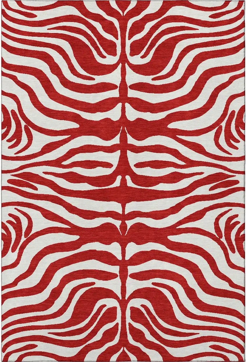 Red And Ivory Animal Print Washable Area Rug With UV Protection Photo 3