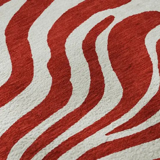 Red And Ivory Animal Print Washable Area Rug With UV Protection Photo 9