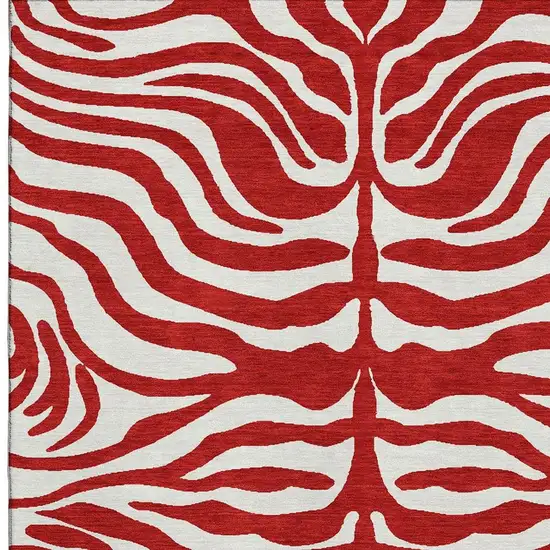 Red And Ivory Animal Print Washable Area Rug With UV Protection Photo 2